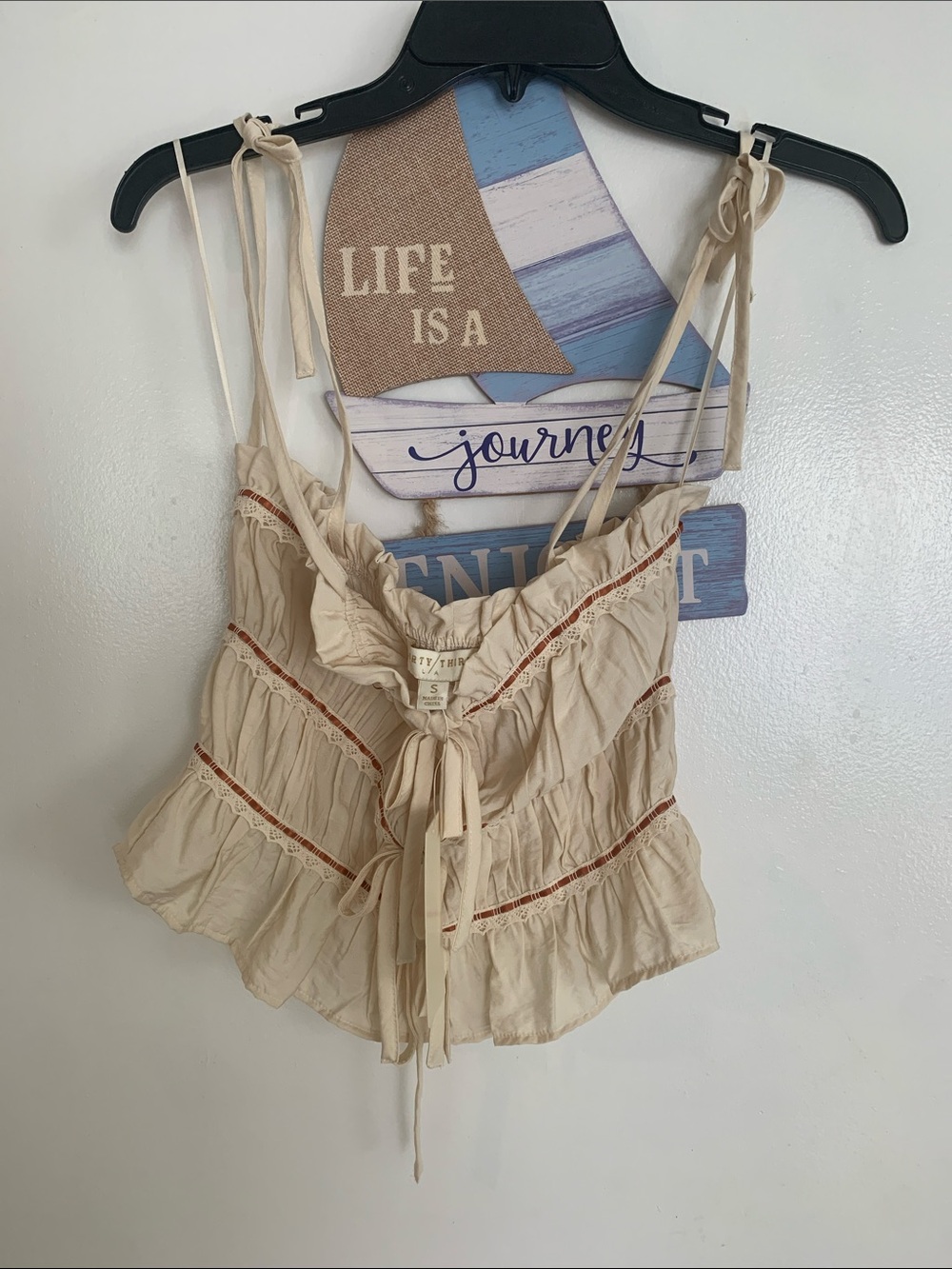 Boho Tie-Front Cream Tank Top